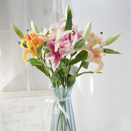 Beautiful Colorful Lily Artificial Flowers 3-head Lily Silk Flowers Floral Arrangement For Wedding Party Home Decorations