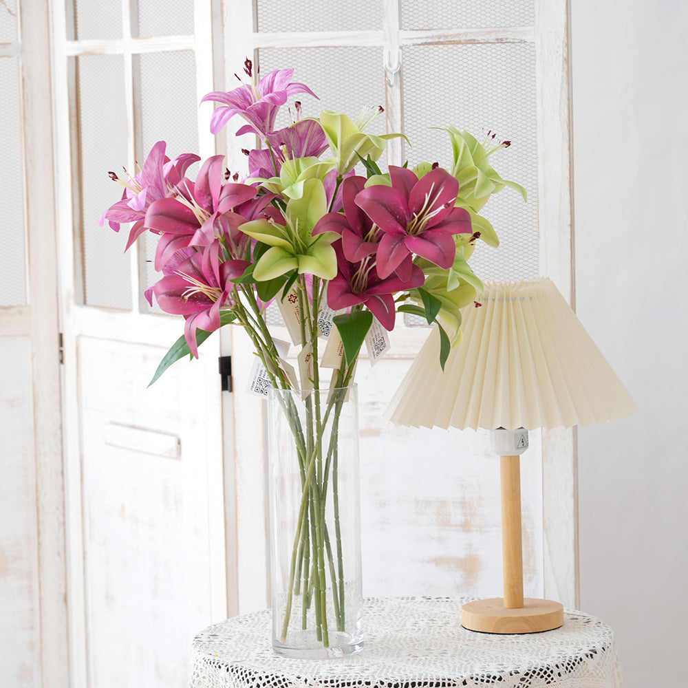 2025 China Lily Artificial Flower 3-Head Lily Silk Flower Long Branches Floral Arrangement for Wedding Party Home Decorations