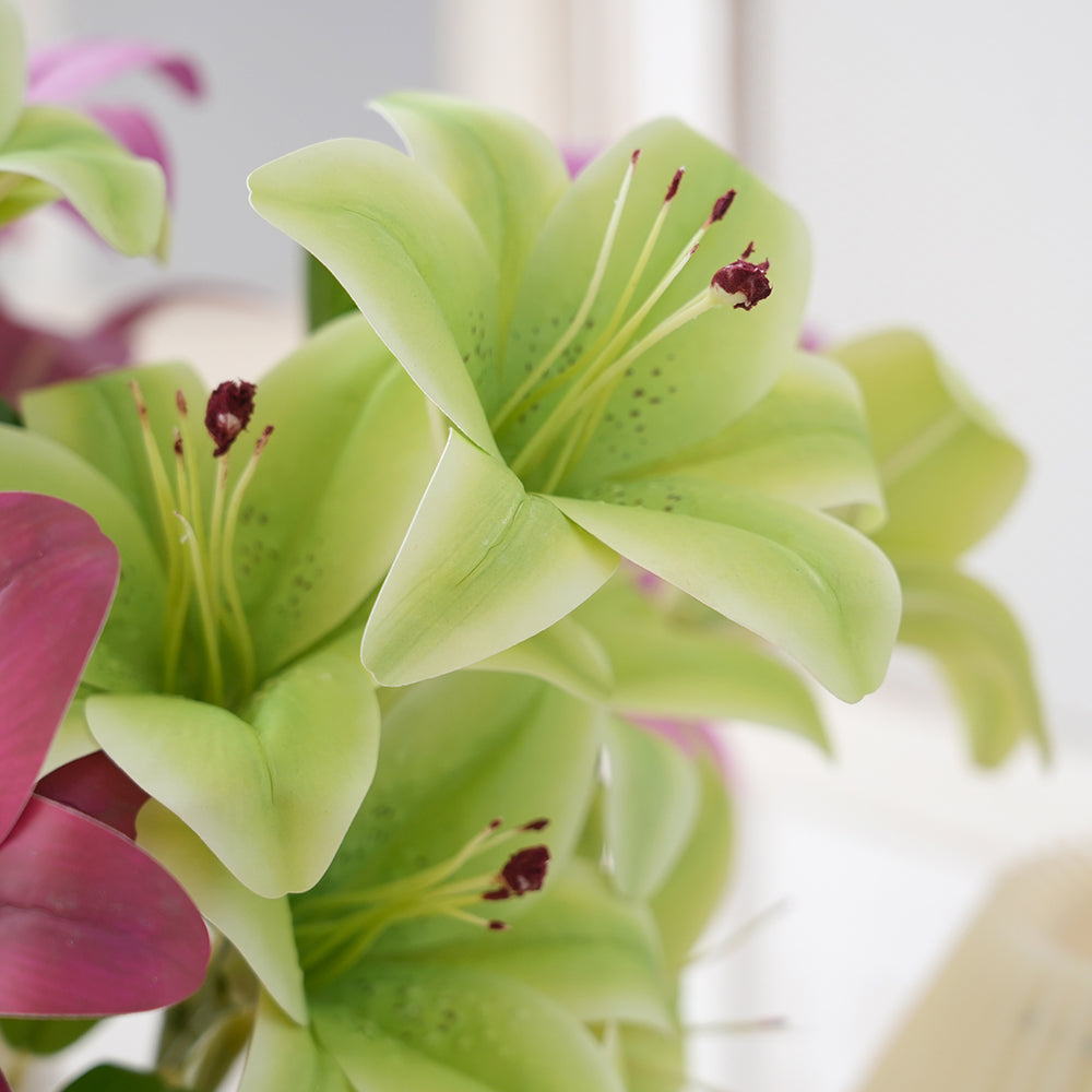 2025 China Lily Artificial Flower 3-Head Lily Silk Flower Long Branches Floral Arrangement for Wedding Party Home Decorations