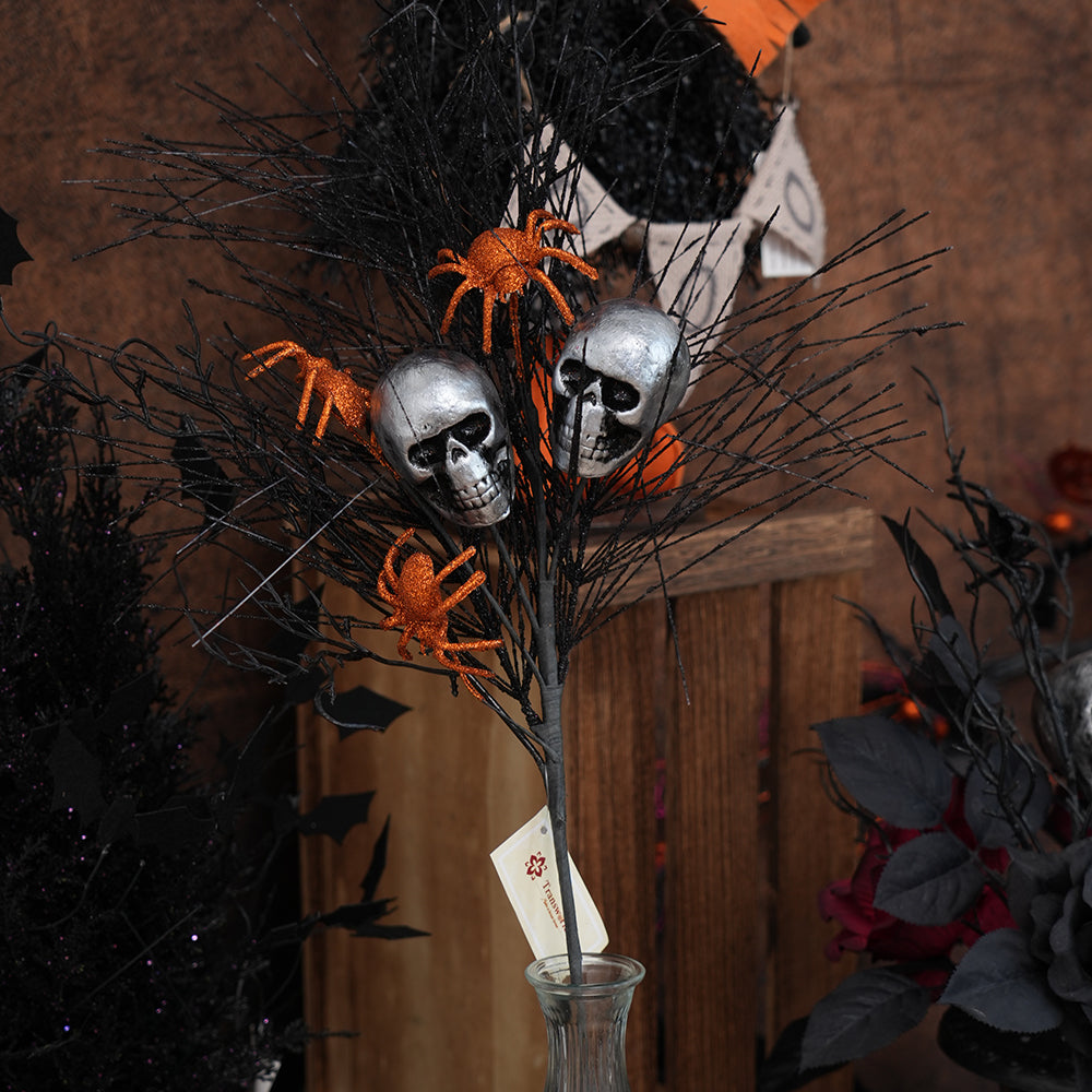 Hot Sale Halloween Branches Black Dead Artificial Twigs With Skull Decorative Branches and Twigs For Halloween Decoration