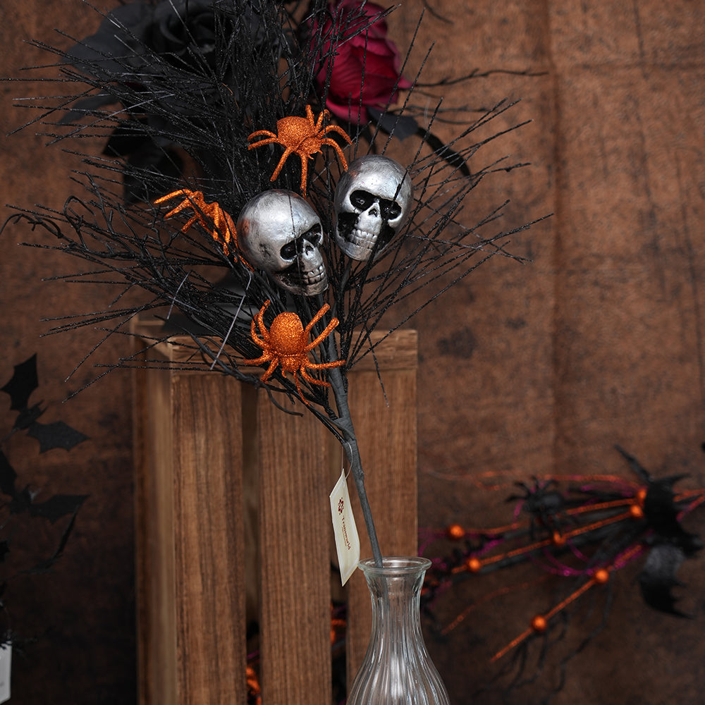 Hot Sale Halloween Branches Black Dead Artificial Twigs With Skull Decorative Branches and Twigs For Halloween Decoration