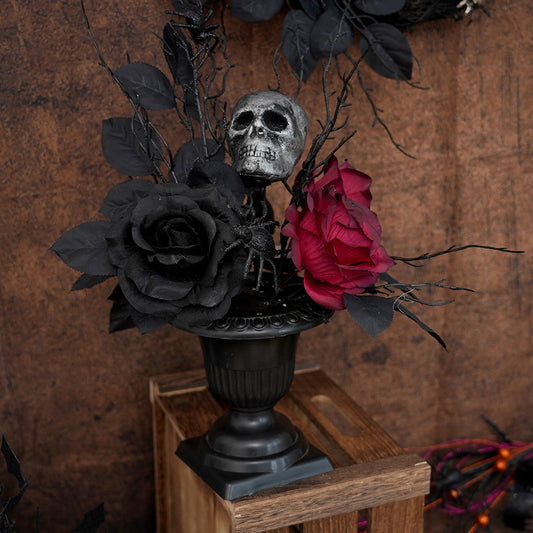Light Luxury Halloween Flower Pot With Artificial Flower and Halloween Skeletons For Halloween Home Decor