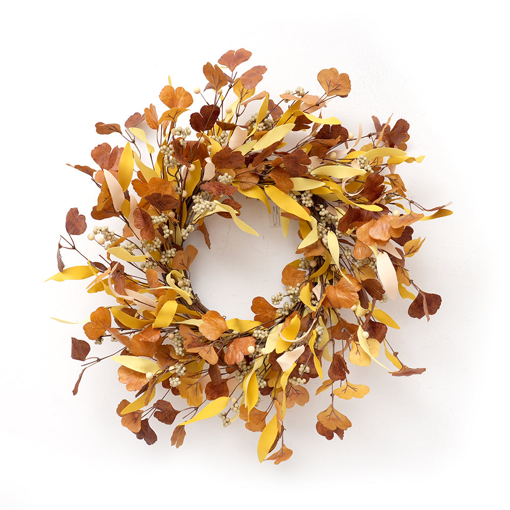 Wholesale Artificial Wreath Golden Autumn Leaves Floral Wreaths Door Wreath For Hotel Home Decoration