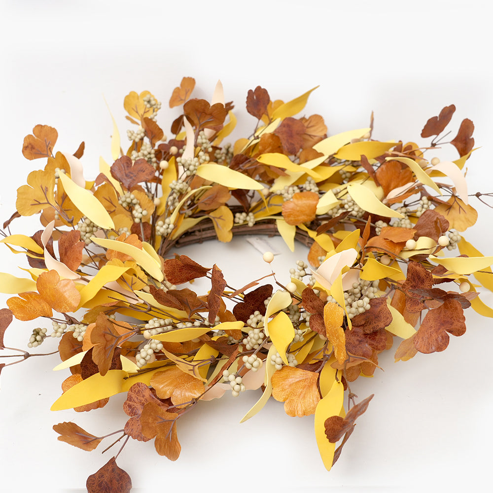 Wholesale Artificial Wreath Golden Autumn Leaves Floral Wreaths Door Wreath For Hotel Home Decoration