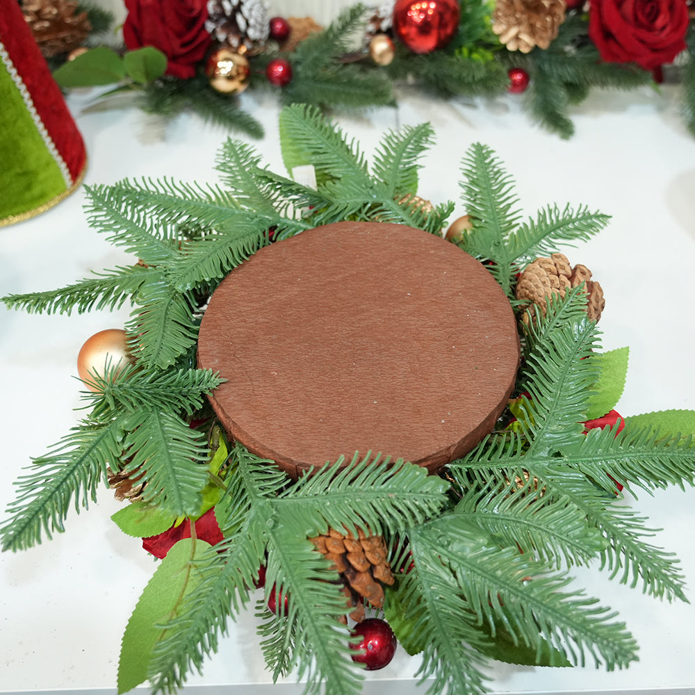 Original Design Christmas Decor Silk Rose Christmas Candle Ring Pine Cone Plant Candle Ring For Christmas Decoration Supplies