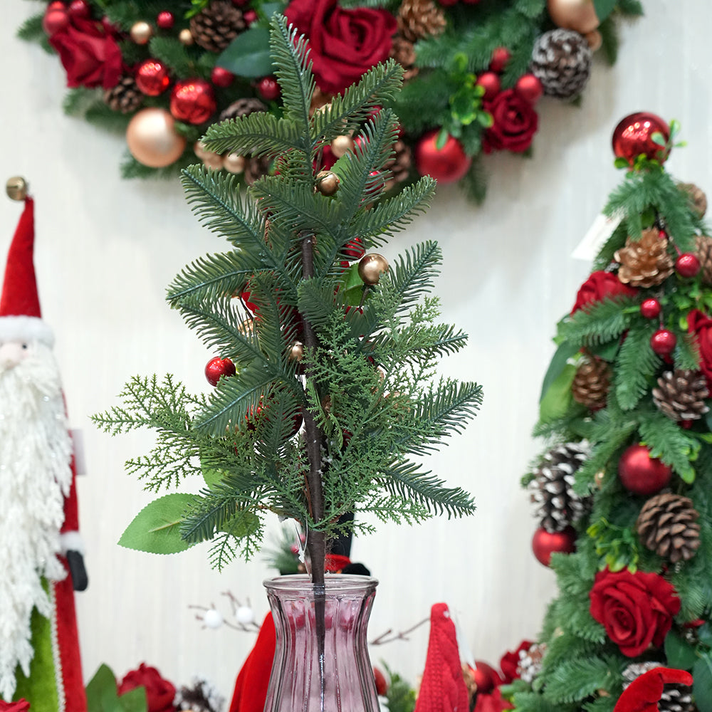 Wholesale Christmas Ornaments 70cm Christmas Decoration Pick Red Rose Pine Cone Artificial Branches For Christmas Decorations