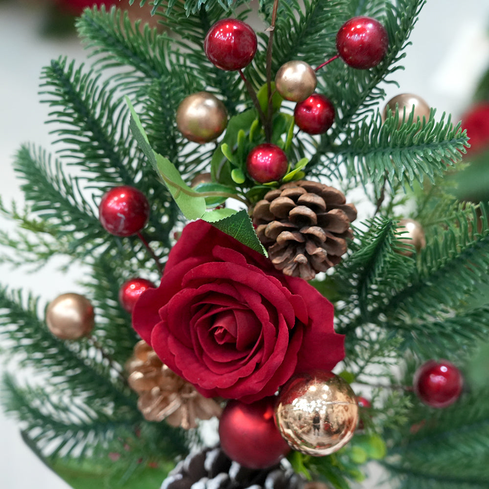 Wholesale Christmas Ornaments 70cm Christmas Decoration Pick Red Rose Pine Cone Artificial Branches For Christmas Decorations