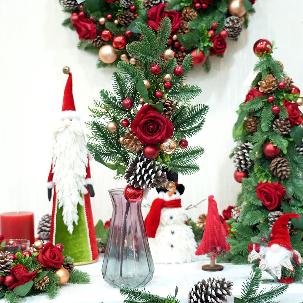 Wholesale Christmas Ornaments 70cm Christmas Decoration Pick Red Rose Pine Cone Artificial Branches For Christmas Decorations