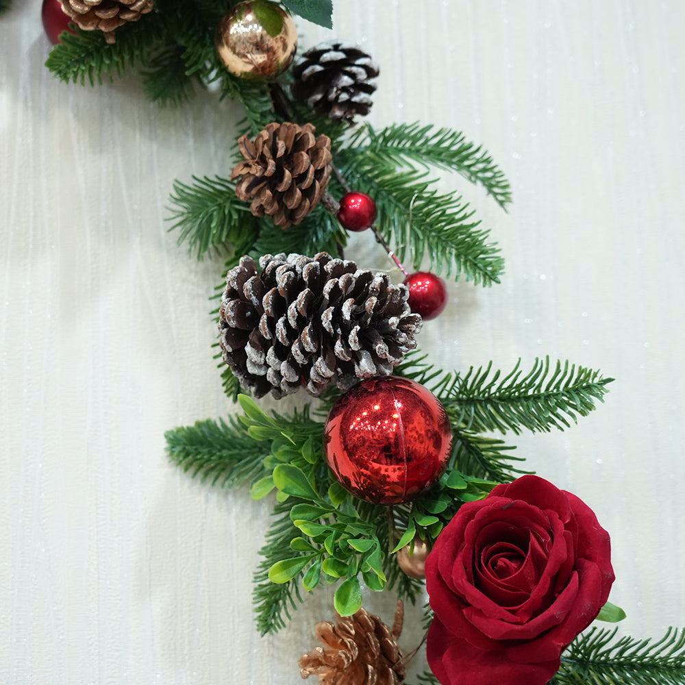 New Arrivals Artificial Christmas Garland 70inch Roses Flower Christmas Garland With Led Light For Christmas Decorations