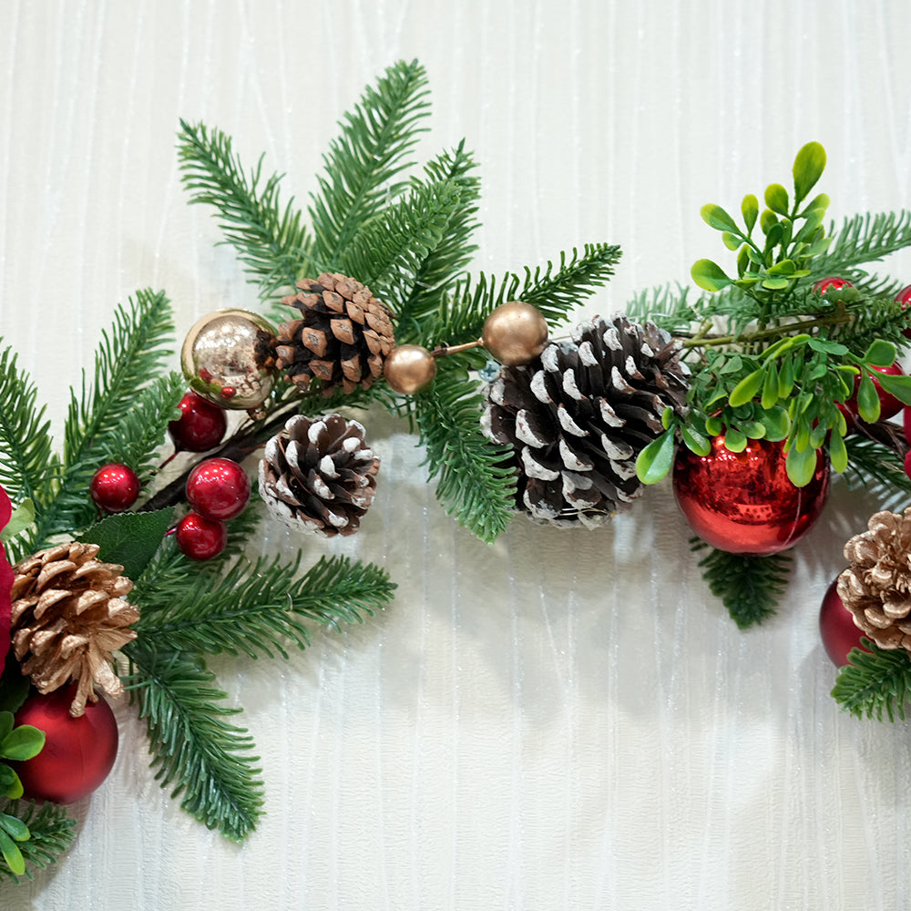 New Arrivals Artificial Christmas Garland 70inch Roses Flower Christmas Garland With Led Light For Christmas Decorations
