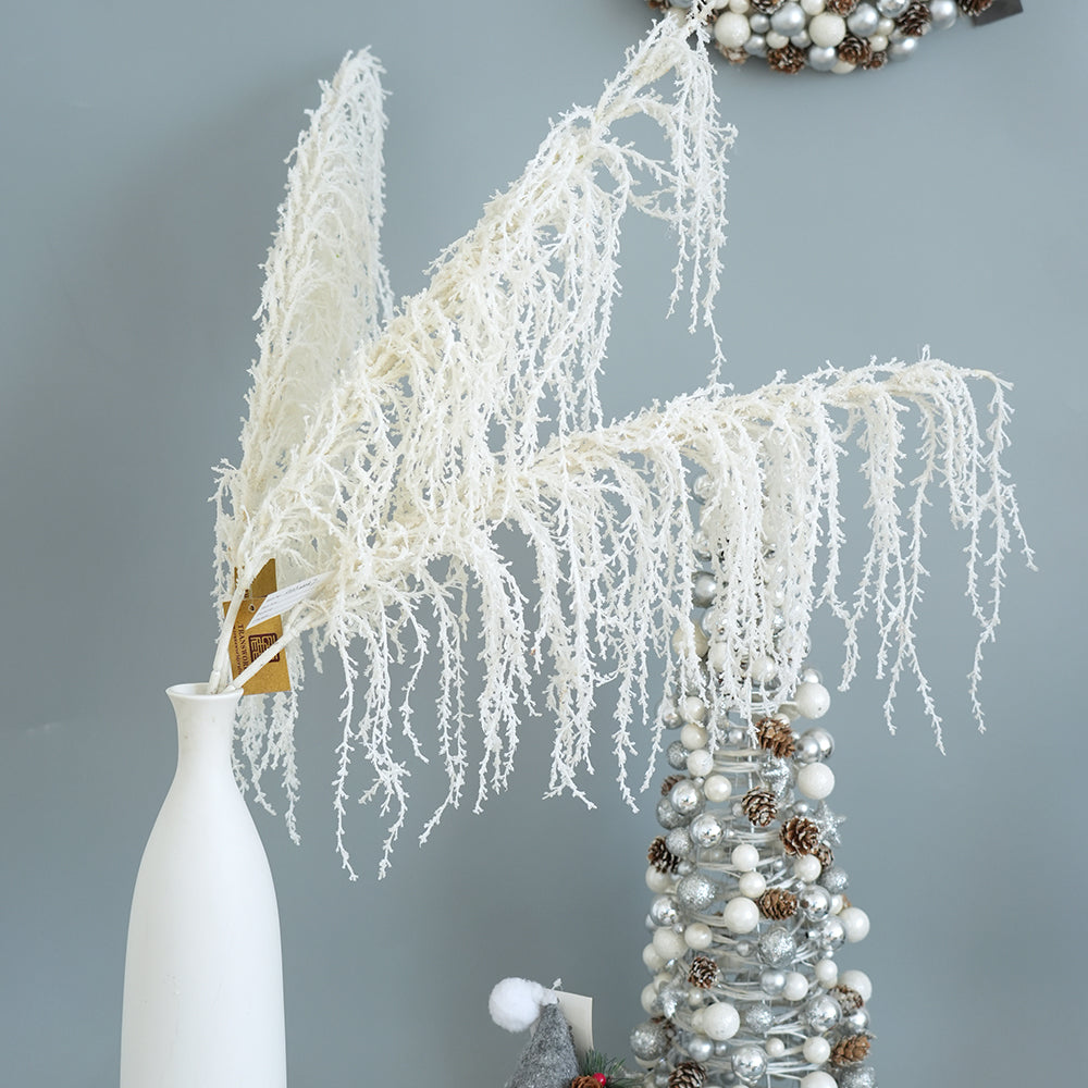 2024 Christmas Ornaments White Long Branches Floral Spray Hanging Pendulous Plastic Decorative Flowers