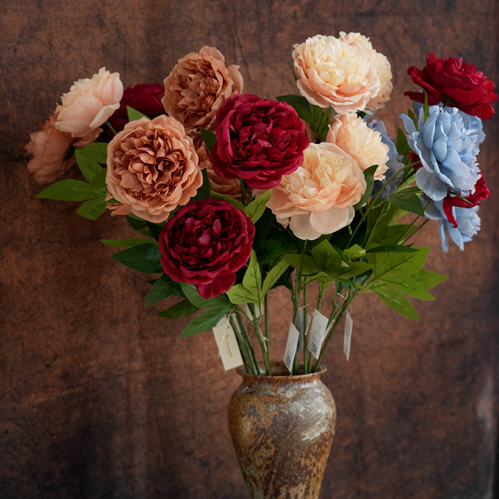 Riches and Honour 2head Peony Artificial Flower Multicolour Peony Decorative Flowers for Garden Hotel Home Wedding Decoration