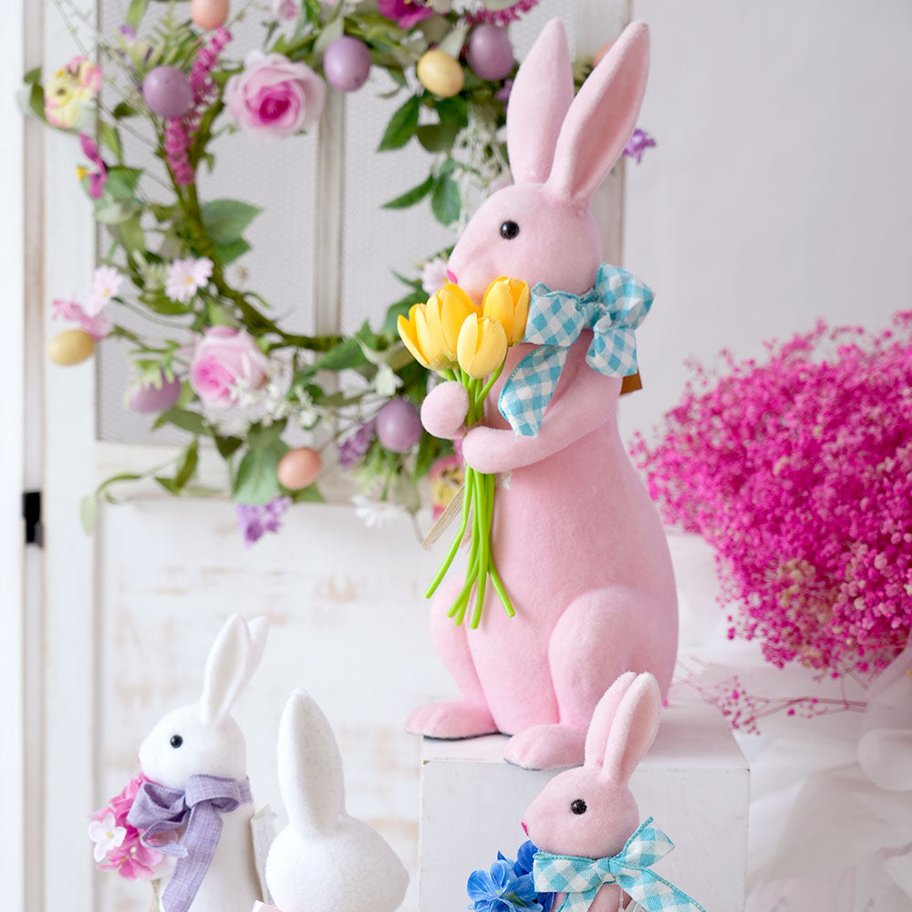 Animal Decoration 46cm Squat Easter Bunny Cute Pink Easter Squat Rabbit Decoration for Home Party Easter Decoration