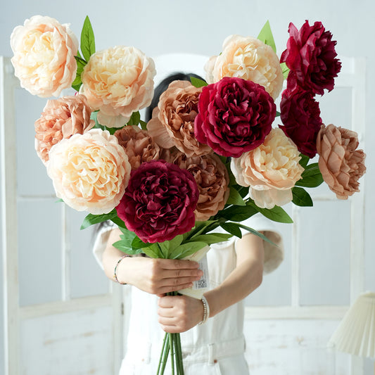 Riches and Honour 2head Peony Artificial Flower Multicolour Peony Decorative Flowers for Garden Hotel Home Wedding Decoration
