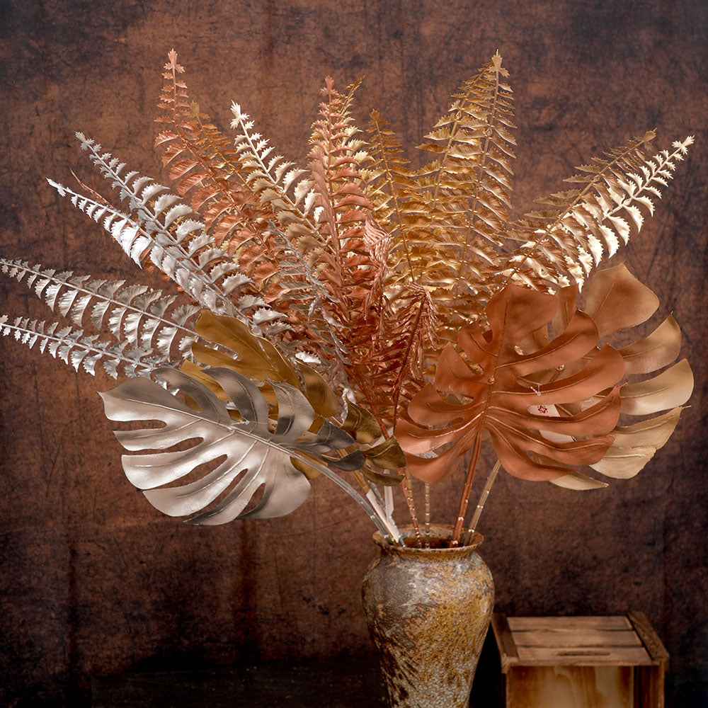 Decorative Flower Simulation Long Eucalyptus Leaves Gold Silver Fake Golden Leaf Plastic Artificial Flowers Wholesale