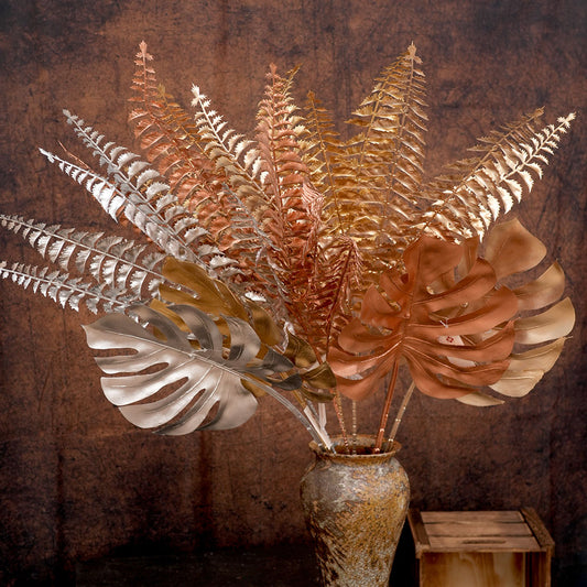Decorative Flower Simulation Long Eucalyptus Leaves Gold Silver Fake Golden Leaf Plastic Artificial Flowers Wholesale