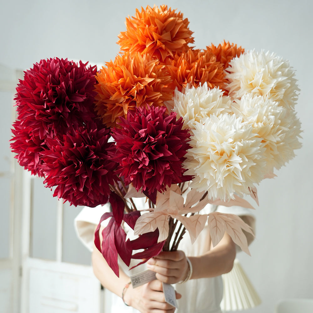 High Quality 5head Ball Chrysanthemum Flower Artificial Floral Chrysanthemum Decorative Flowers for Home Wedding Arrangement