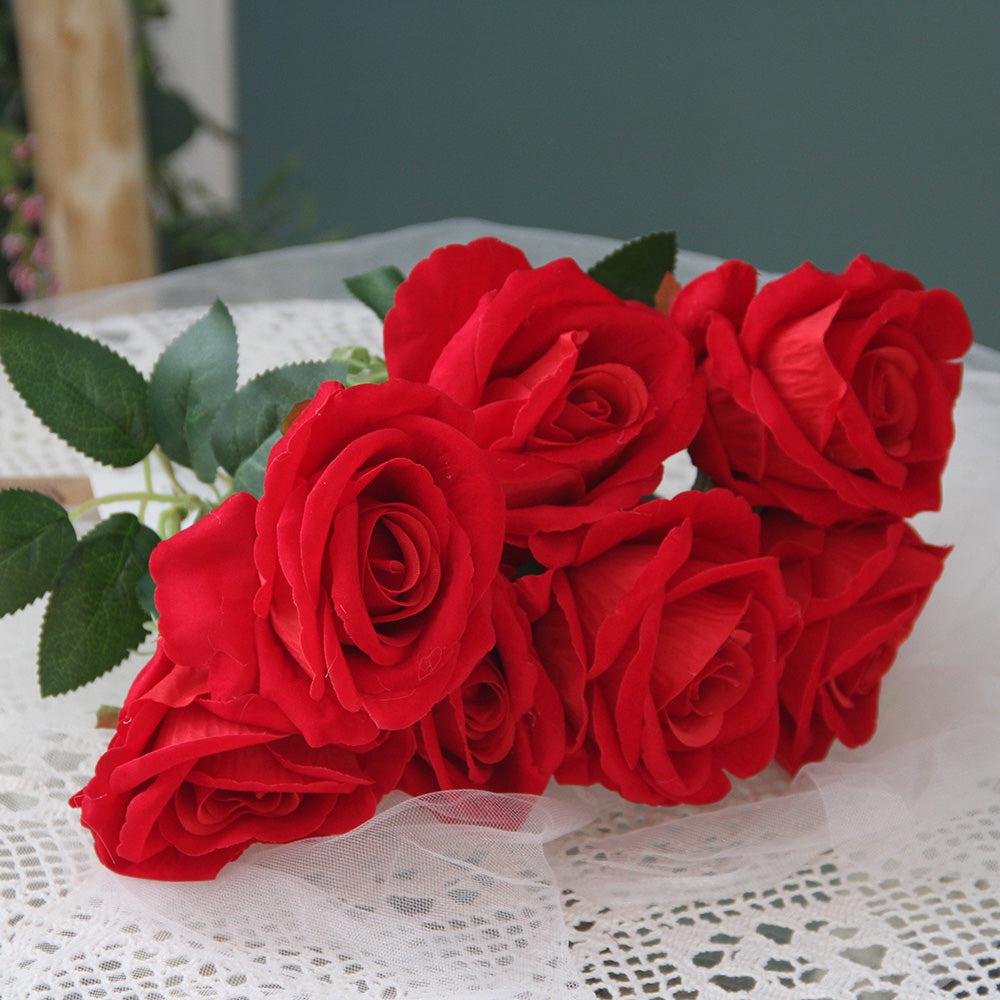 Velvet ROSE Artificial Flowers Home Decorative  Handmade Silk  Real Touch Kitchen indoor handicraft Trendy designs