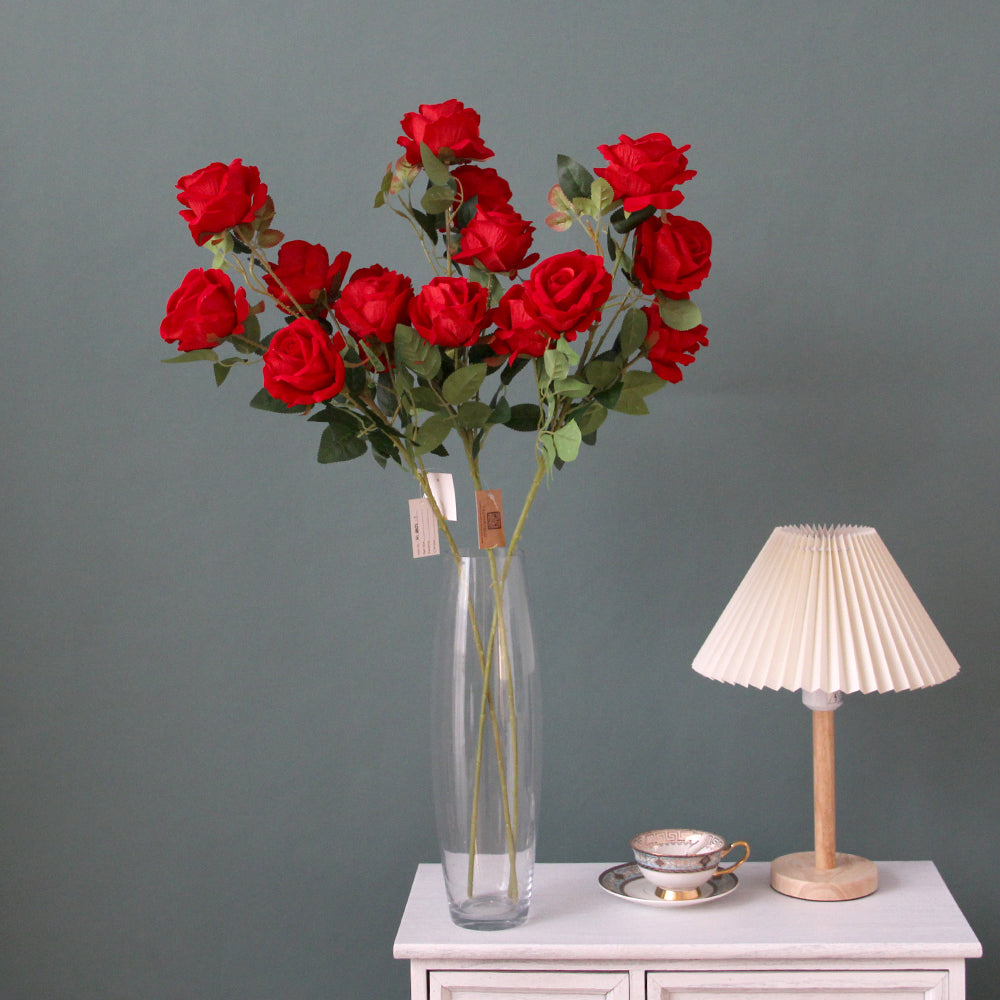 Real Touch Fabric 85cm 5 Heads Silk Rose Artificial Decorative Centerpiece Flower for Wedding Decoration