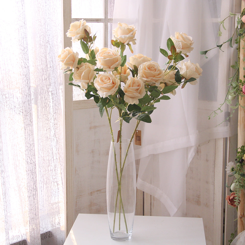 Real Touch Fabric 85cm 5 Heads Silk Rose Artificial Decorative Centerpiece Flower for Wedding Decoration