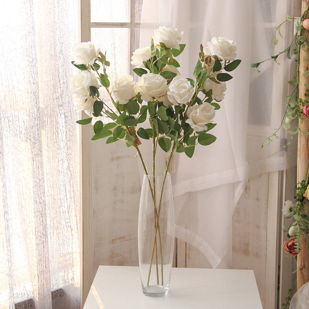 Real Touch Fabric 85cm 5 Heads Silk Rose Artificial Decorative Centerpiece Flower for Wedding Decoration
