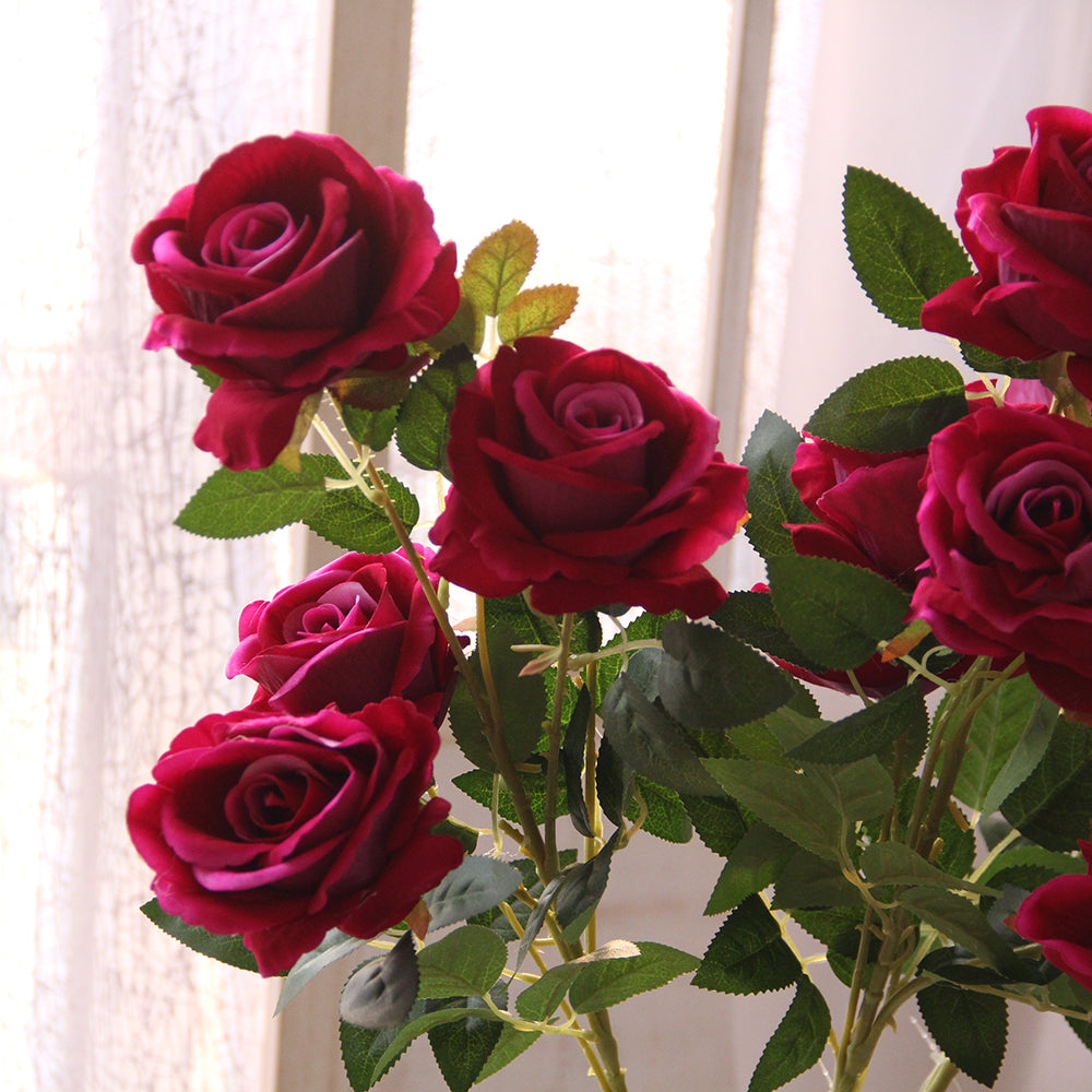 Real Touch Fabric 85cm 5 Heads Silk Rose Artificial Decorative Centerpiece Flower for Wedding Decoration