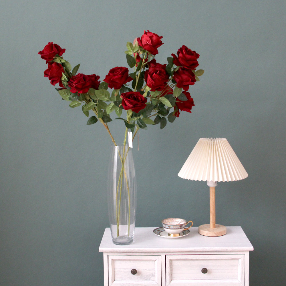 Real Touch Fabric 85cm 5 Heads Silk Rose Artificial Decorative Centerpiece Flower for Wedding Decoration