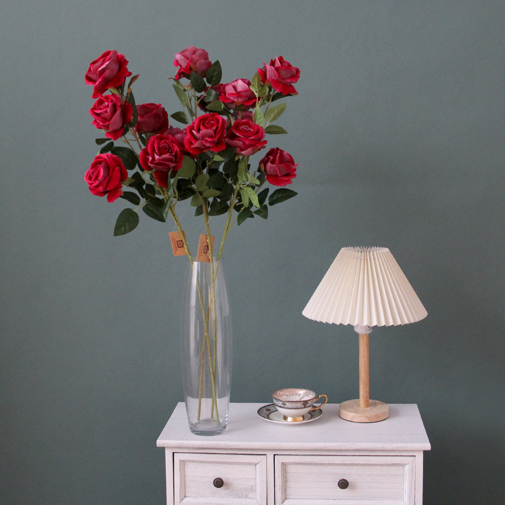 Real Touch Fabric 85cm 5 Heads Silk Rose Artificial Decorative Centerpiece Flower for Wedding Decoration