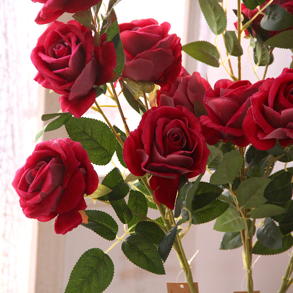 Real Touch Fabric 85cm 5 Heads Silk Rose Artificial Decorative Centerpiece Flower for Wedding Decoration