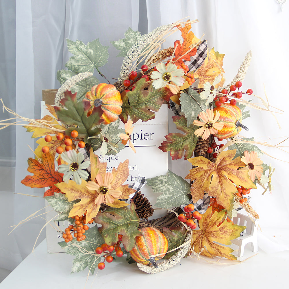 Factory Wholesale Autumn Home Decoration Wreath Halloween Decorations Yellow Wreath