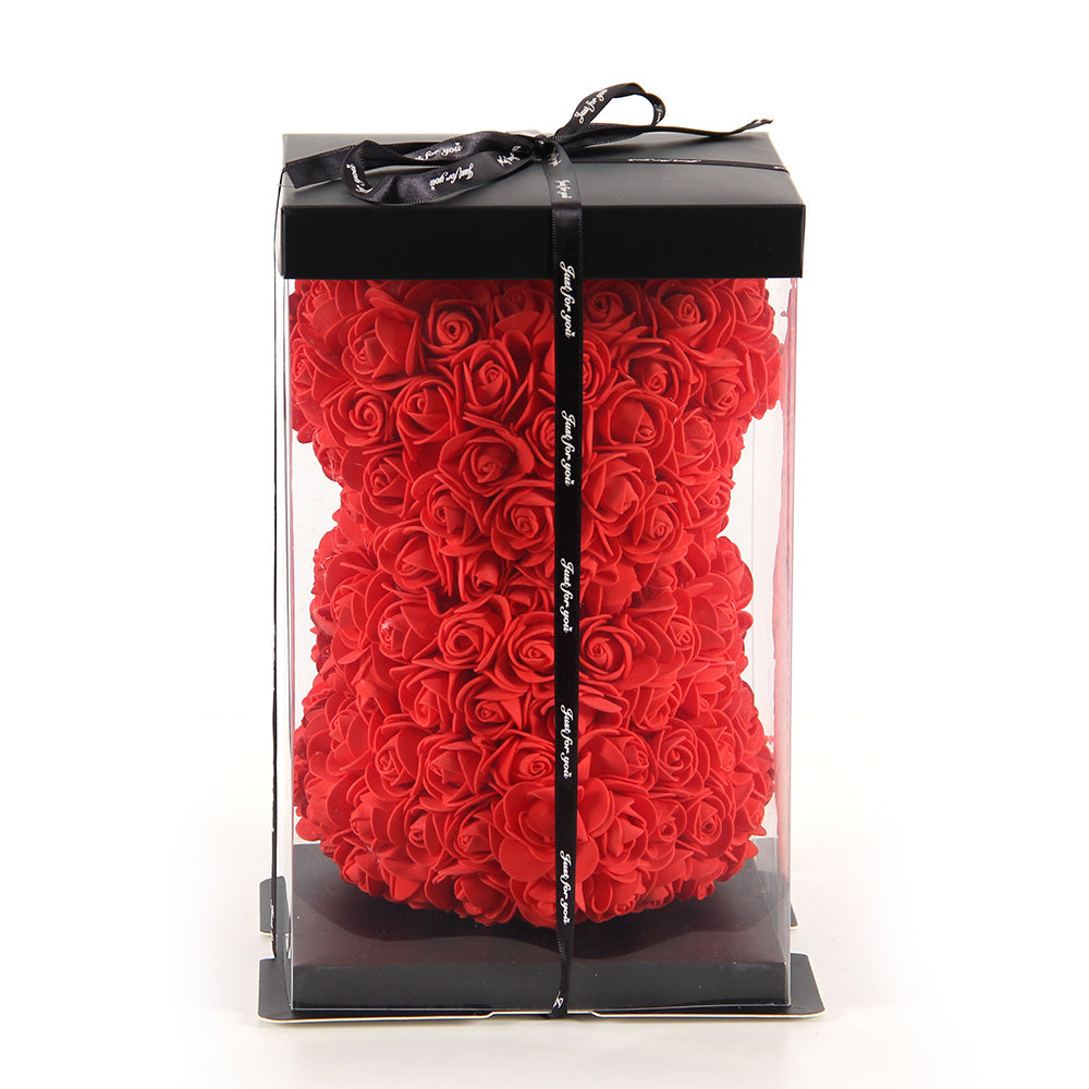 25cm Artificial Rose Bear High Quality Hand Made Rose Bears With Box Gift Valentine Teddy Bear For Party Home Store Decor