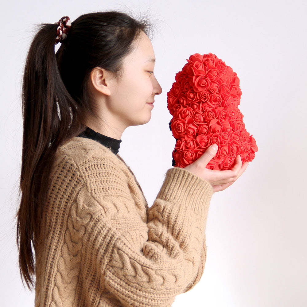 25cm Artificial Rose Bear High Quality Hand Made Rose Bears With Box Gift Valentine Teddy Bear For Party Home Store Decor