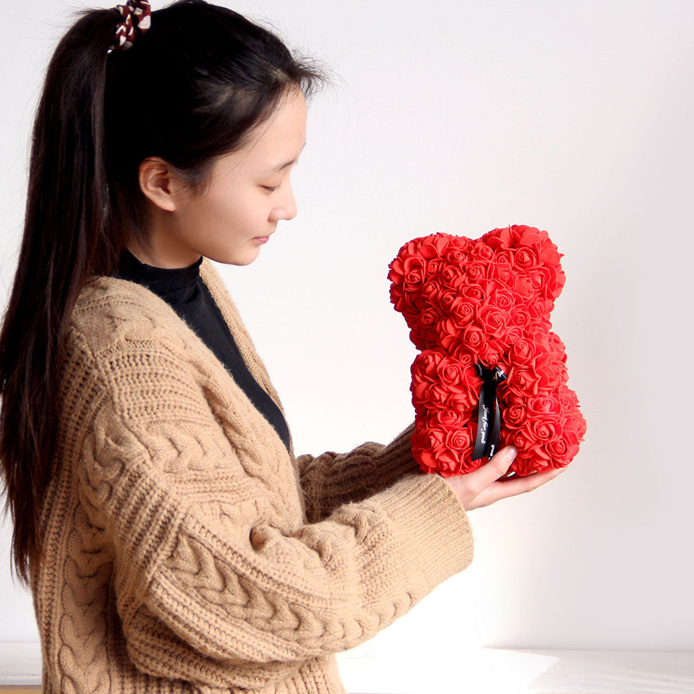 25cm Artificial Rose Bear High Quality Hand Made Rose Bears With Box Gift Valentine Teddy Bear For Party Home Store Decor