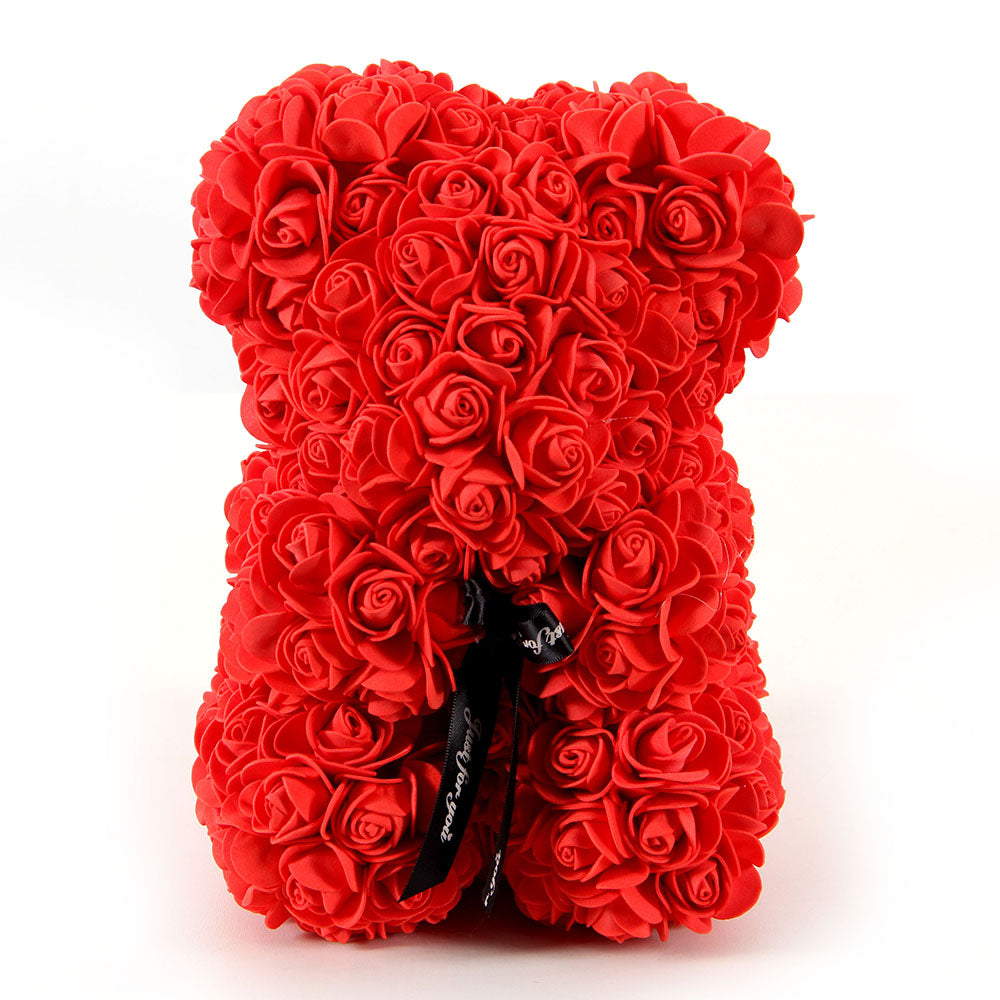 25cm Artificial Rose Bear High Quality Hand Made Rose Bears With Box Gift Valentine Teddy Bear For Party Home Store Decor