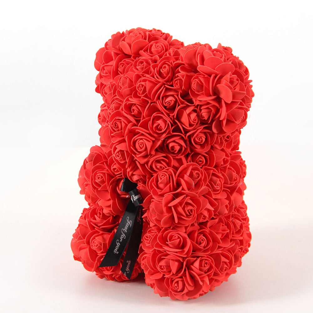 25cm Artificial Rose Bear High Quality Hand Made Rose Bears With Box Gift Valentine Teddy Bear For Party Home Store Decor