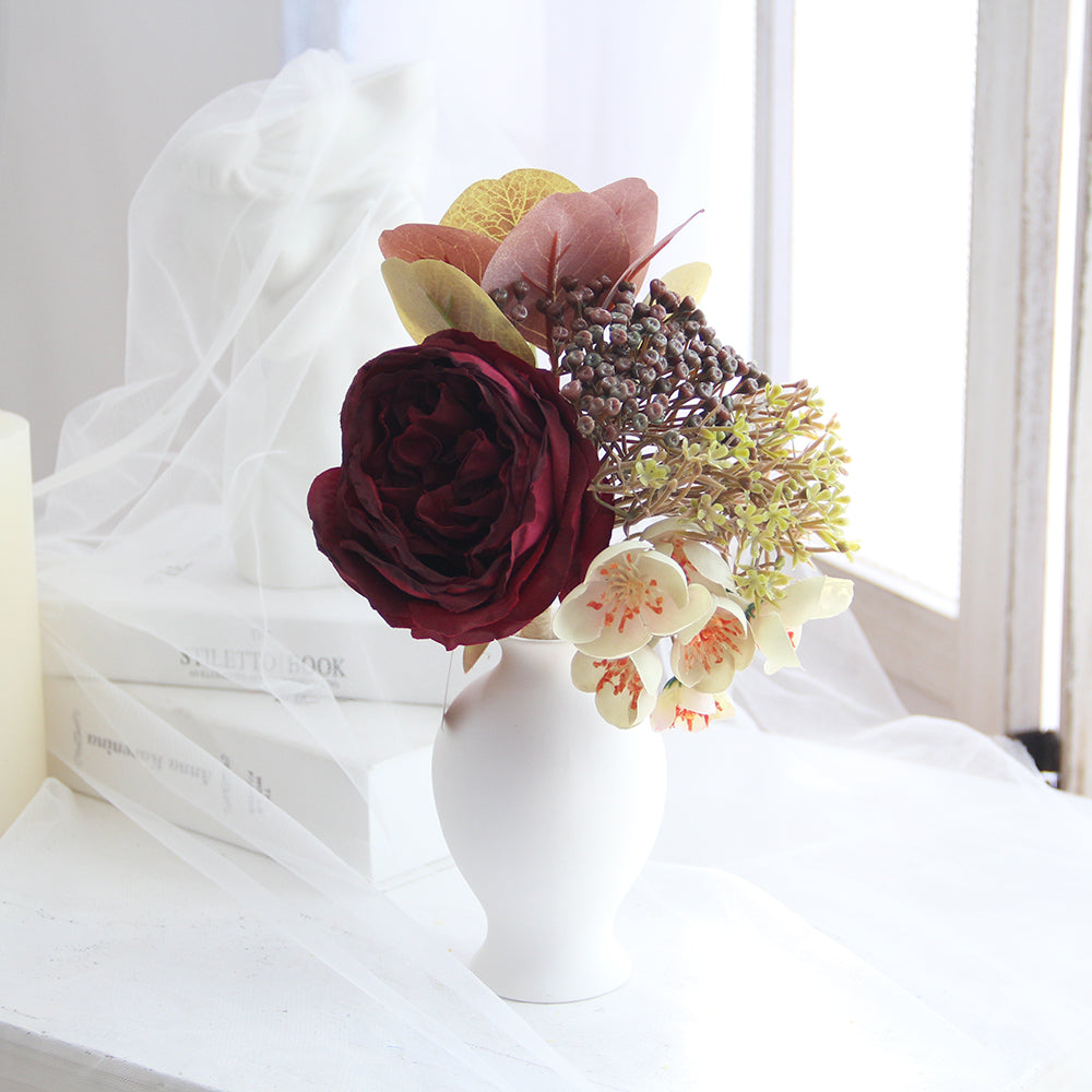 Silk Roses Artificial Flowers  Arrangement Suitable for Home Office Decoration, Dining Table Centerpiece