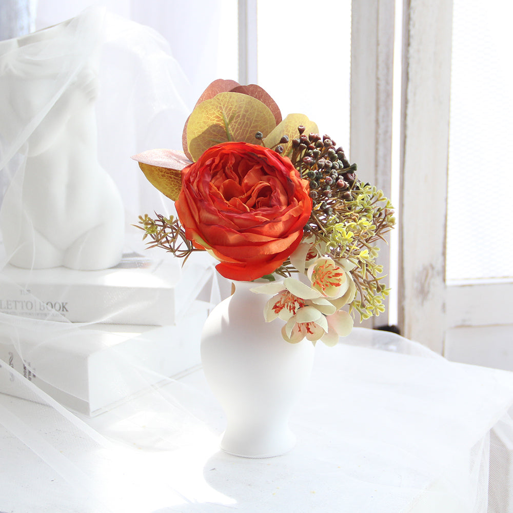 Silk Roses Artificial Flowers  Arrangement Suitable for Home Office Decoration, Dining Table Centerpiece