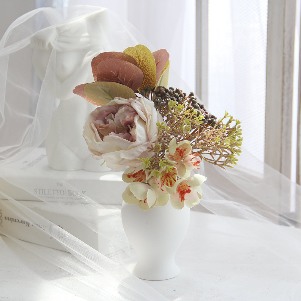 Silk Roses Artificial Flowers  Arrangement Suitable for Home Office Decoration, Dining Table Centerpiece