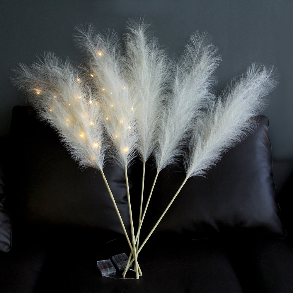 Original Design 115cm Artificial Pampas Grass With LED Light Pampas Set Of 5(2w/lit+3w/o lit ) For Festival Home Decoration