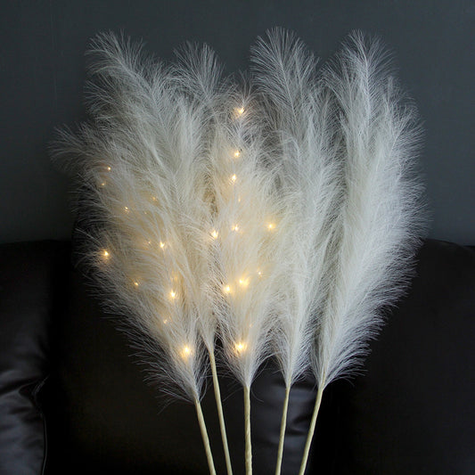 Original Design 115cm Aritificial Pampas Grass With LED Light Pampas Set Of 5(2w/lit+3w/o lit ) For Festival Home Decoration