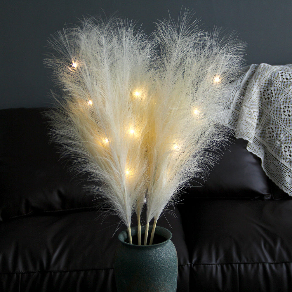 Original Design 115cm Artificial Pampas Grass With LED Light Pampas Set Of 5(2w/lit+3w/o lit ) For Festival Home Decoration