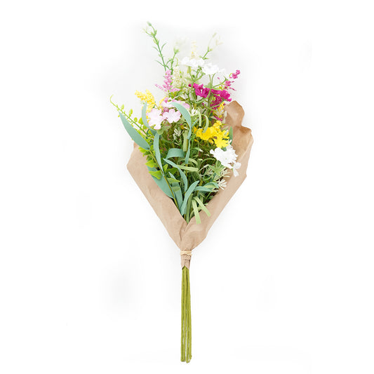 Transworld Artificial Grass Flowers Brown Paper Wrap Bouquet Floral Spray Decorative Flowers for Home Garden Hotel Decor