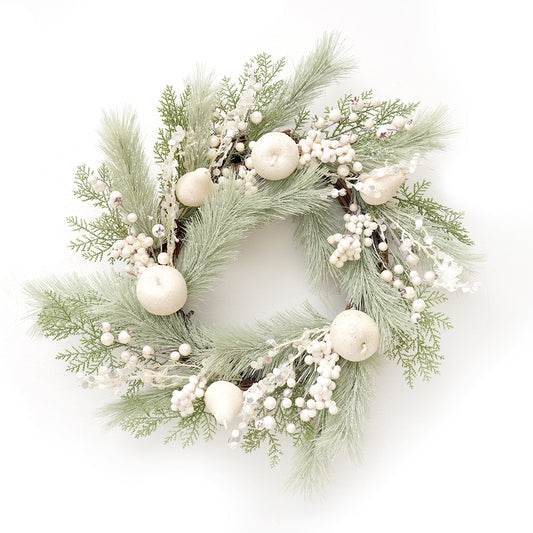 2025 Newly Design Artificial Christmas Wreath 55cm Faux Snow-white Decorative Wreaths For Home Christmas Decorations
