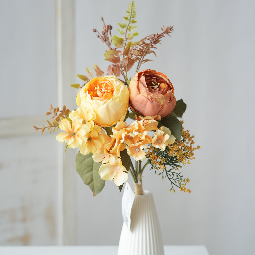 Hot Sale Scorched Edge Artificial Peony Silk Flowers Decorative Flowers for Wedding Home Decoration