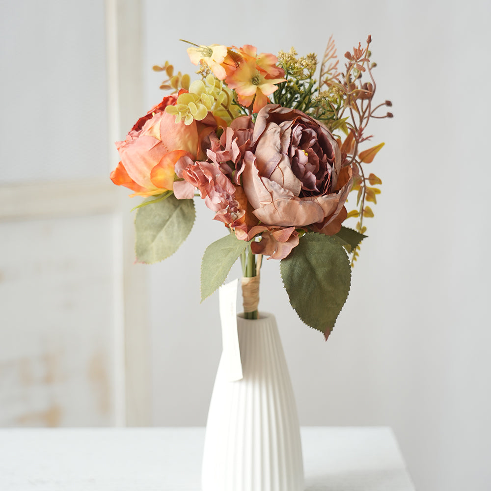 Hot Sale Scorched Edge Artificial Peony Silk Flowers Decorative Flowers for Wedding Home Decoration