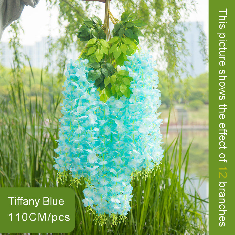 Transworld Hot Sale Artificial Wisteria Encipher Wisteria Hanging Flowers Whosale Hanging From Ceiling Flower For Wedding Mall Decoration