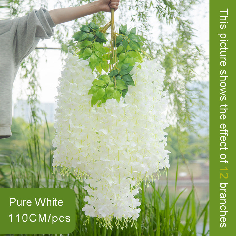 Transworld Hot Sale Artificial Wisteria Encipher Wisteria Hanging Flowers Whosale Hanging From Ceiling Flower For Wedding Mall Decoration