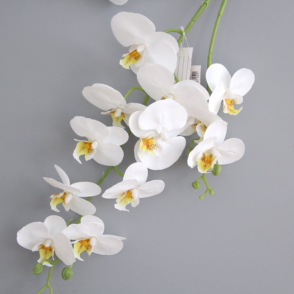 Real Feel 15 Flower Heads 3D Artificial Phalaenopsis Orchid White Butterfly Orchid Phalaenopsis Decor Flower for Home Wedding Floral Arrangement