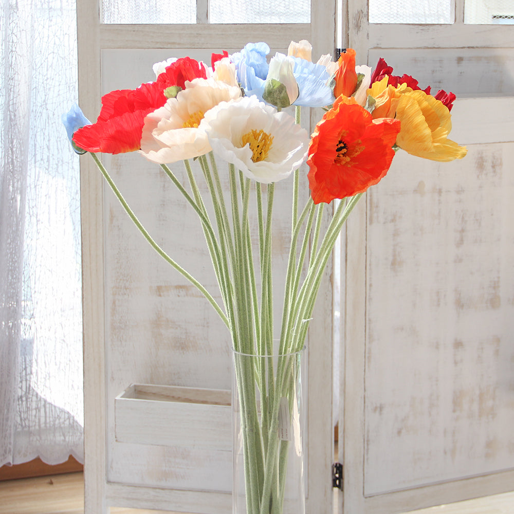 90CM Large Flocking Poppy Flower Artificial Flower Home Decoration Flower Branches