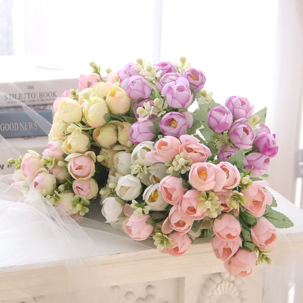 30CM Small Diamond Rose Bouquets Wedding Peony Artificial Flowers Home Decoration